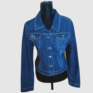 l.e.i Denim Jacket size XL Distressed Jean Jacket Blue Distressed Collard Fall